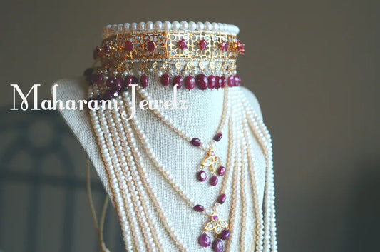 Hyderabadi Guluband (collar) in Rubies (Chintaak) and matching Sathlada/ full Indian bridal set with earrings