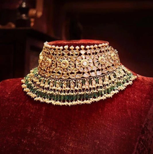Anushka gold plated bridal choker set with teeka and earrings